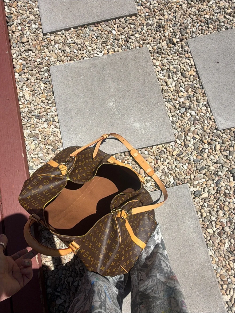 Louis Vuitton Monogram Travel Duffel Bag in Brown and Tan Leather
